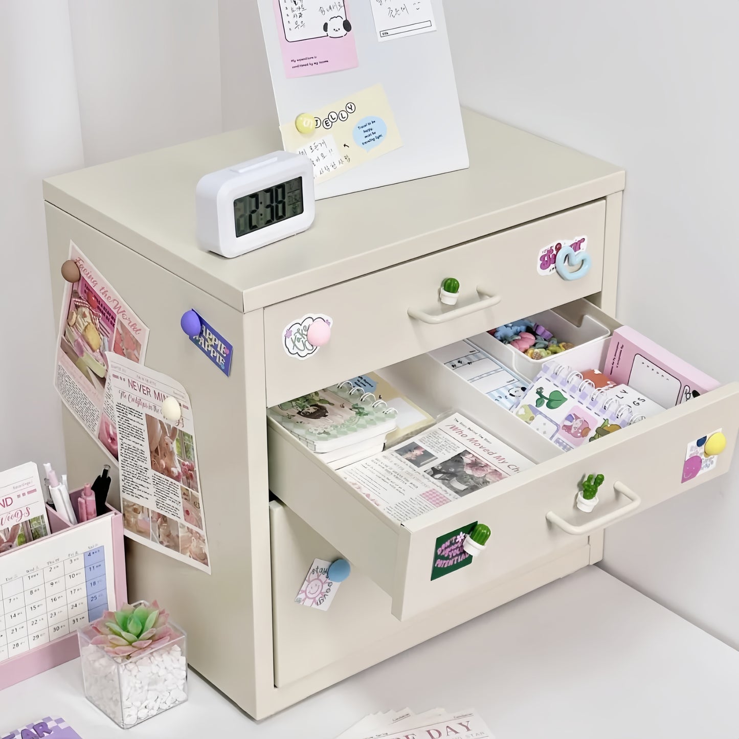 Steel Desk Organizer 3 Drawer Desktop Storage Cabinet - Beige