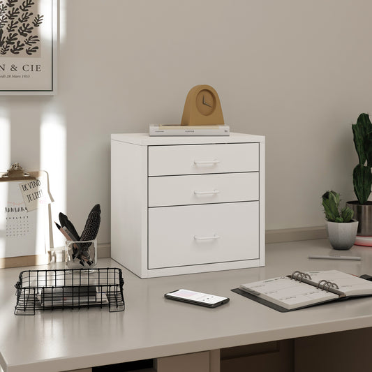 Steel Desk Organizer 3 Drawer Desktop Storage Cabinet - White