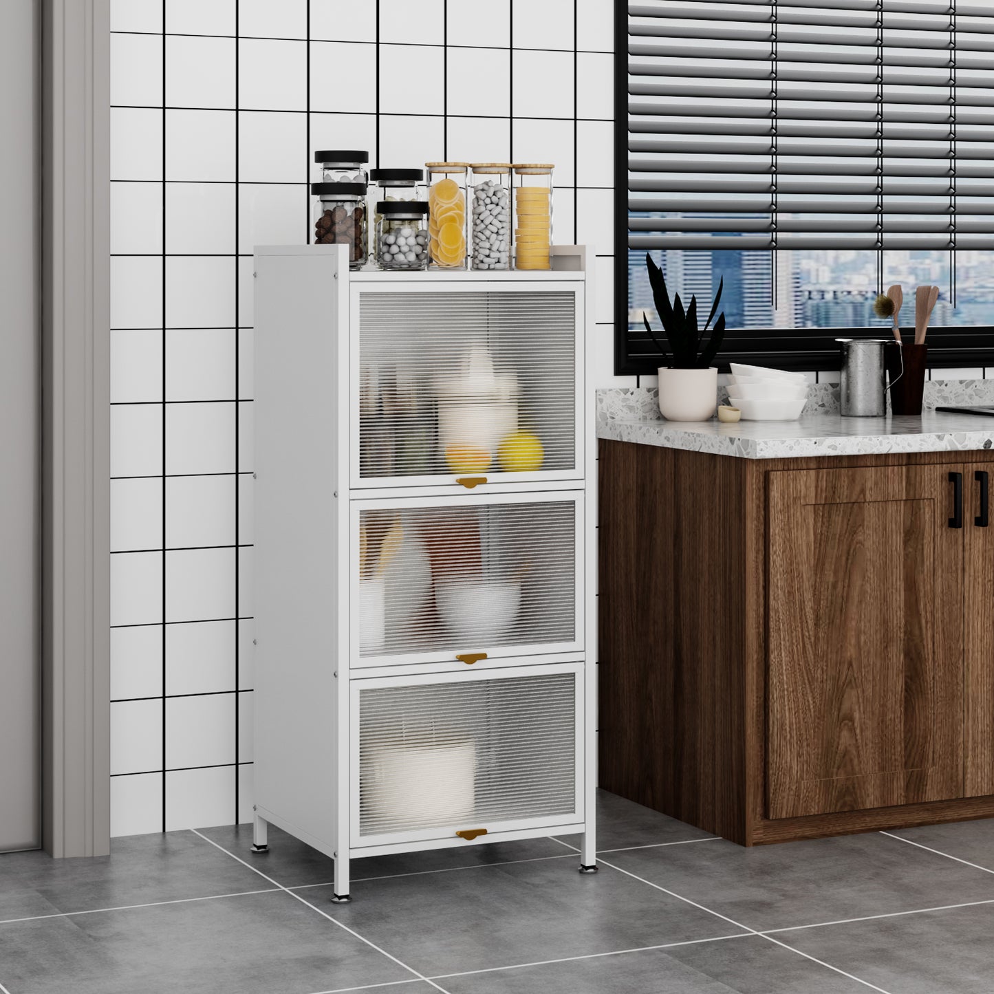 Steel 3-Tier Cupboard Standing Organizer Bakers Rack Kitchen Storage Rack - White