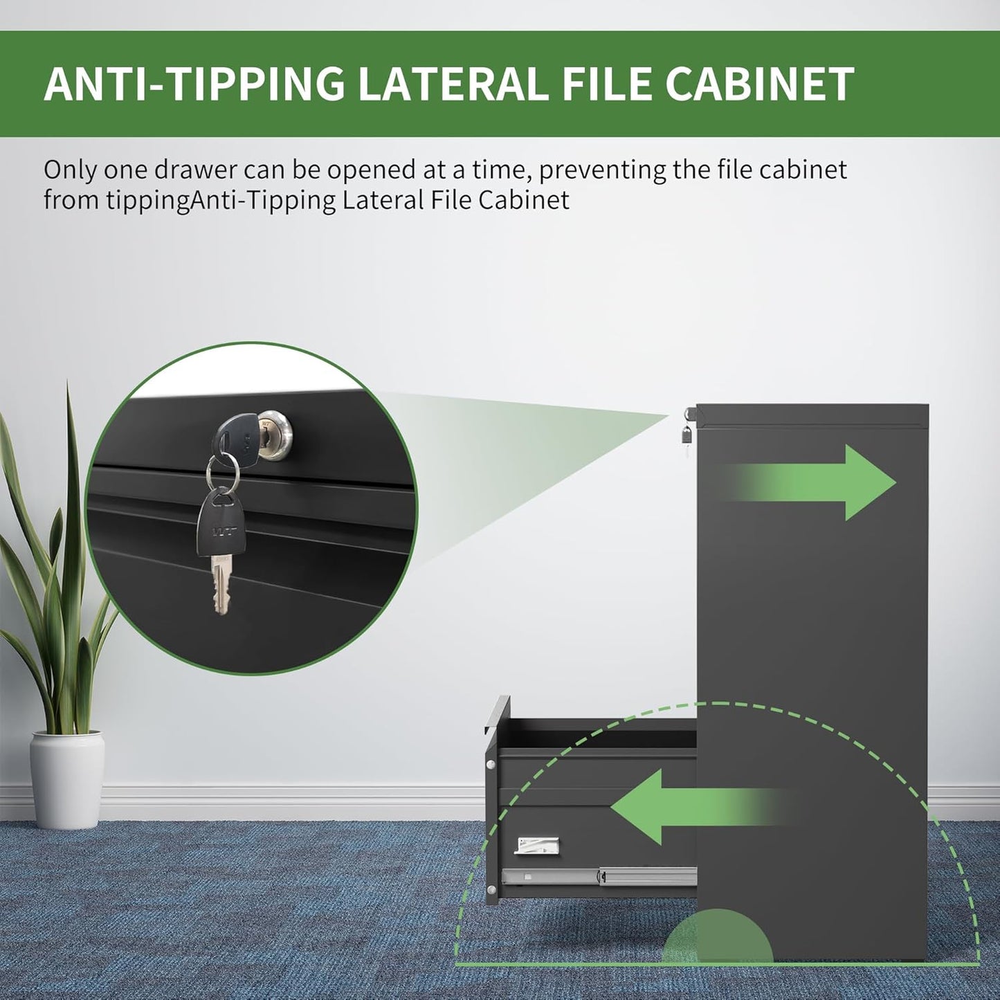 Steel Lateral 3 Drawer Filing Cabinet Cupboard Locker Swan Handle With Card Slots - Black