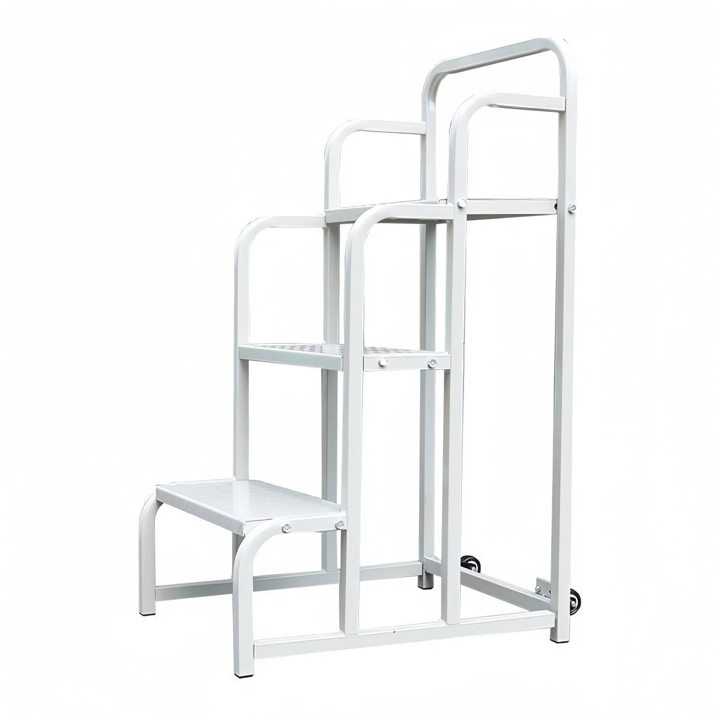 Steel 3 Step Mobile Safety Ladder With Wheels - Light Grey