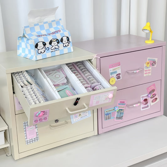 Steel Desk Organizer 3 Drawer Desktop Storage Cabinet - Beige