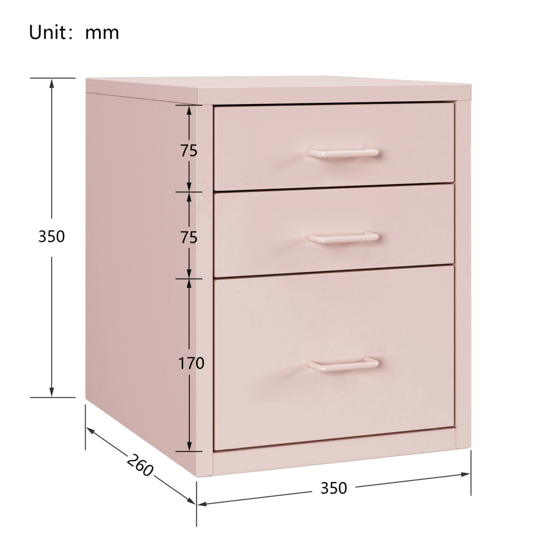 Steel Desk Organizer 3 Drawer Desktop Storage Cabinet - Pink