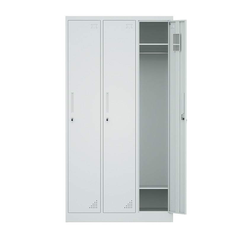 Steel 3 Door Locker Cupboard Storage Cabinet Inner Handle With Lock - Light Grey