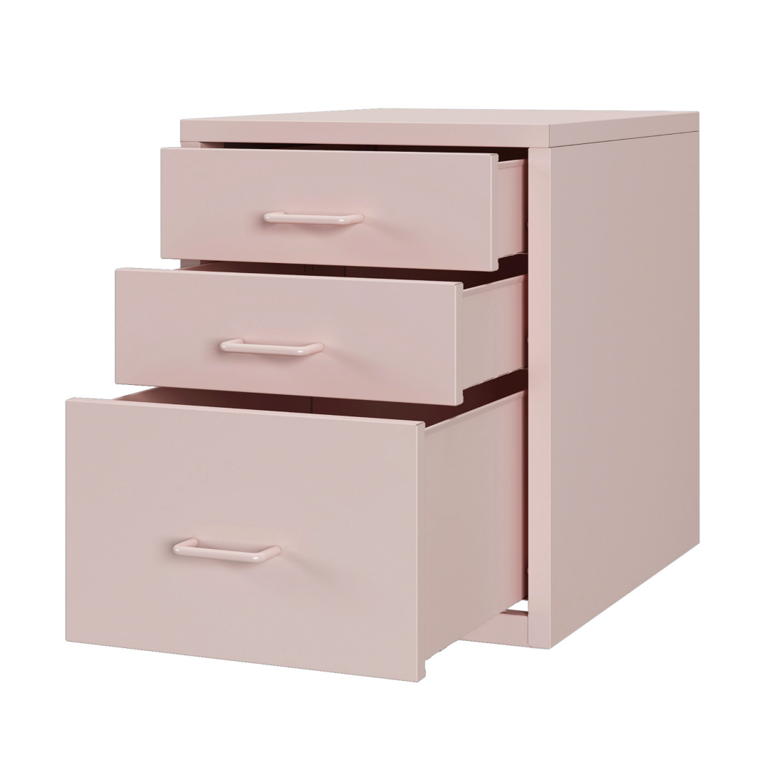 Steel Desk Organizer 3 Drawer Desktop Storage Cabinet - Pink
