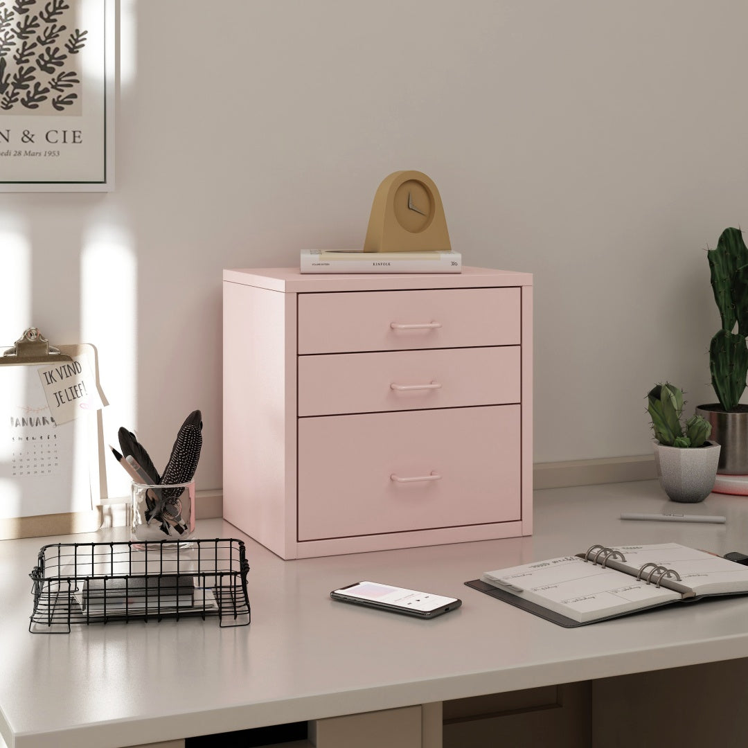 Steel Desk Organizer 3 Drawer Desktop Storage Cabinet - Pink