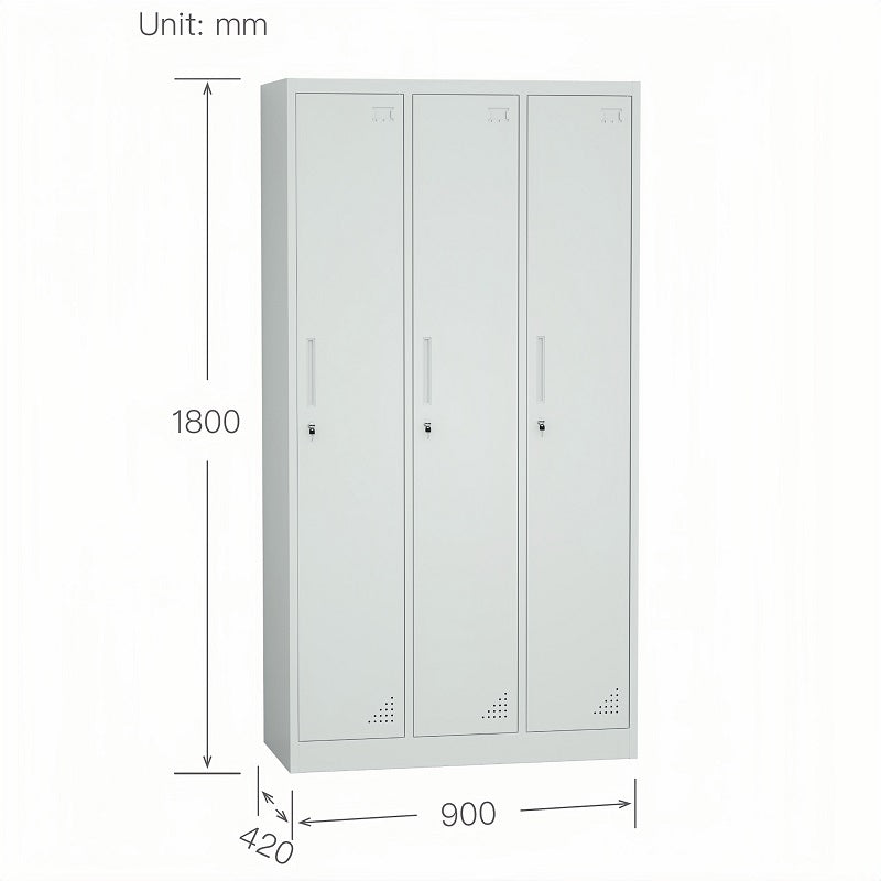 Steel 3 Door Locker Cupboard Storage Cabinet Inner Handle With Lock - Light Grey
