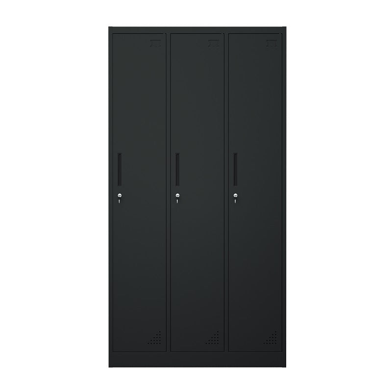 Steel 3 Door Locker Cupboard Storage Cabinet Inner Handle With Lock - Black