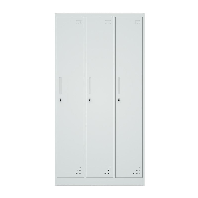Steel 3 Door Locker Cupboard Storage Cabinet Inner Handle With Lock - Light Grey