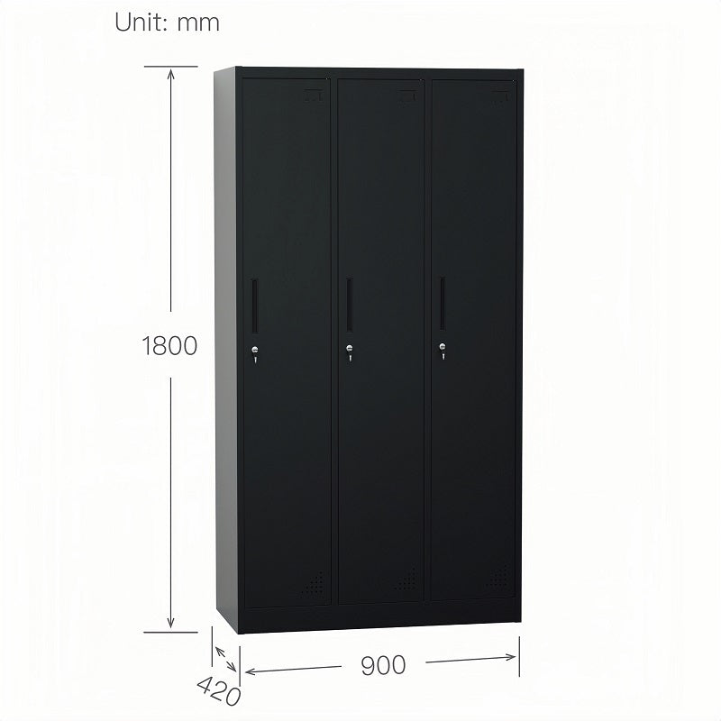 Steel 3 Door Locker Cupboard Storage Cabinet Inner Handle With Lock - Black