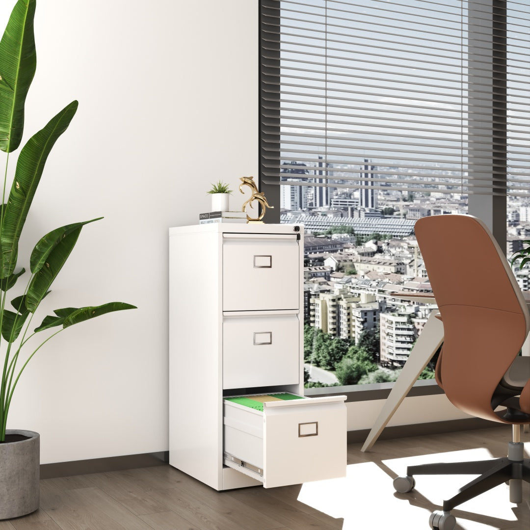 Steel Big Size Vertical 3 Drawer Filing Cabinet Cupboard Locker Swan Handle With Card Slots