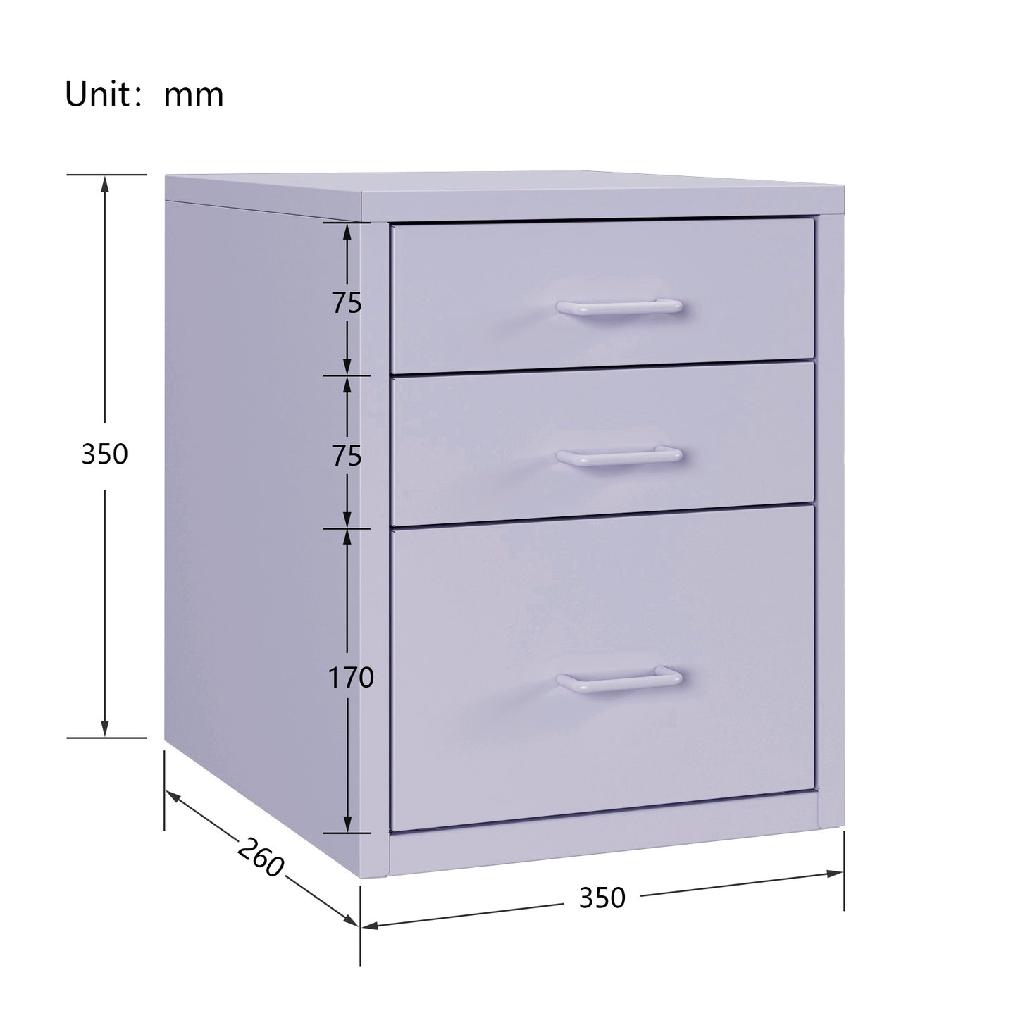 Steel Desk Organizer 3 Drawer Desktop Storage Cabinet - Purple