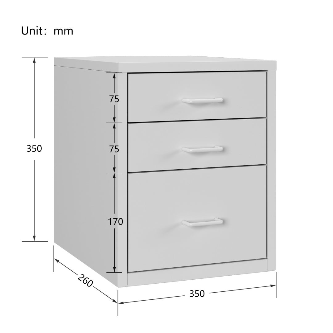 Steel Desk Organizer 3 Drawer Desktop Storage Cabinet - White