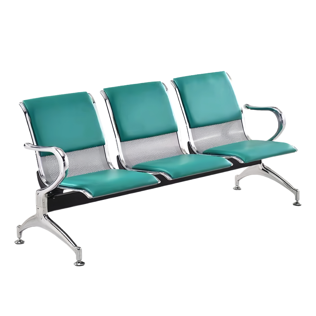 Steel Chrome Upholstered 3 Seater Waiting Area Reception Chairs - Green