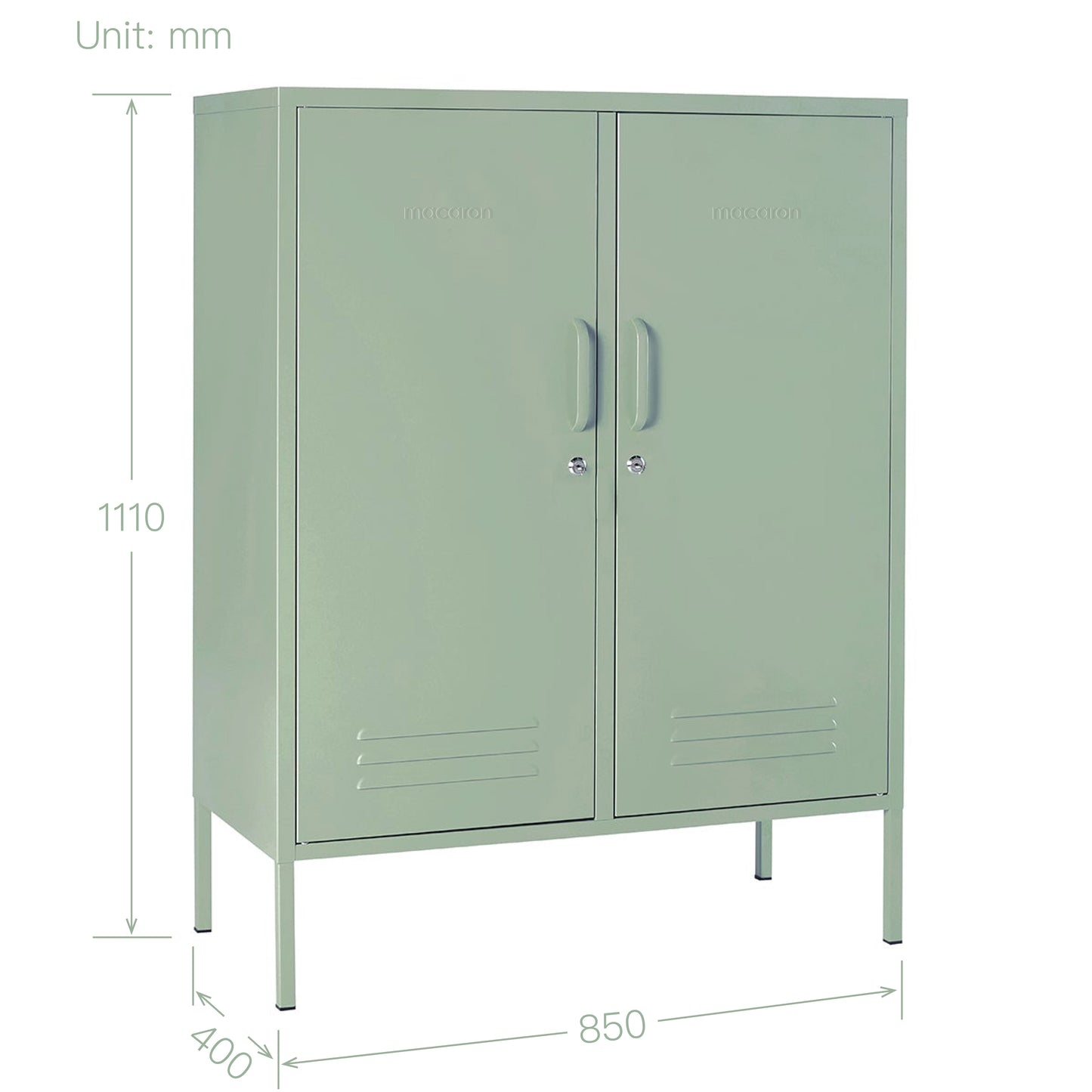 Steel Swing Door Sideboard Midi Locker Storage Cabinet Cupboard - Matcha Green