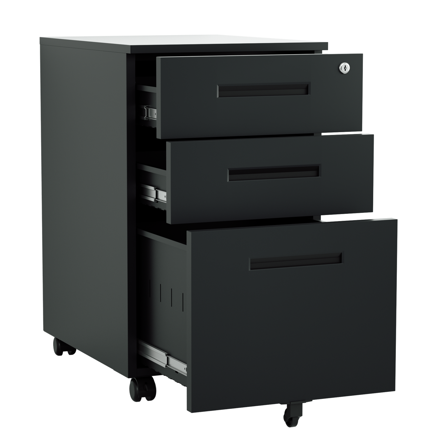 Steel 3 Drawer Inner Handle Mobile Pedestal Filing Cabinet Locker - Black