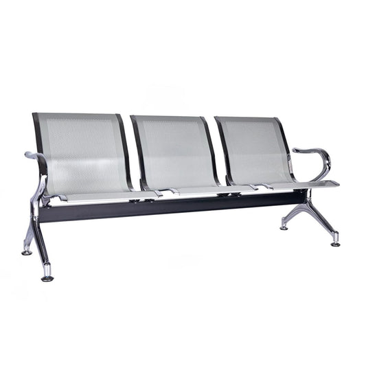 Steel Chrome 3 Seater Waiting Area Reception Chairs - Light Grey