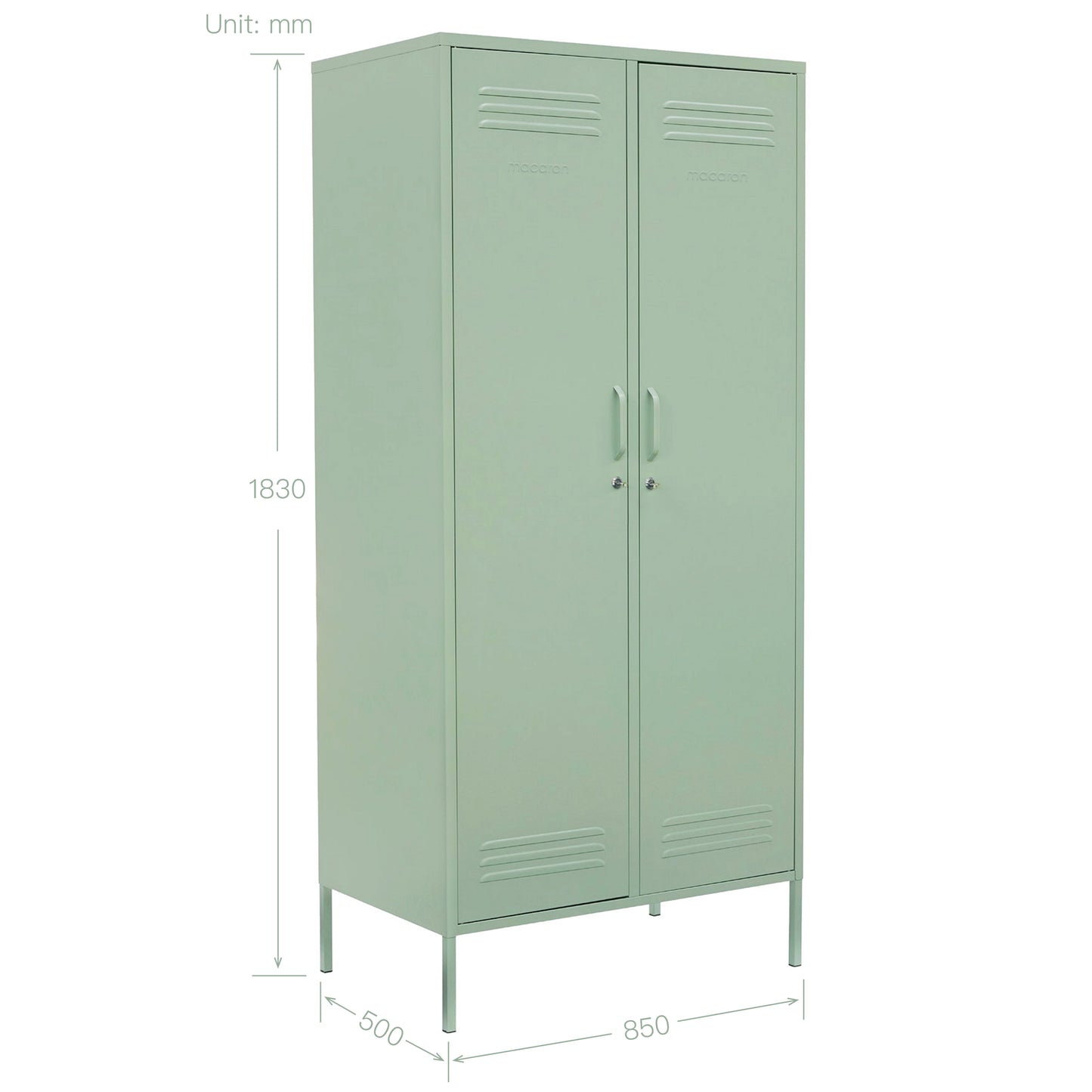 Steel Swing Door Wardrobe Twinny Locker Storage Cabinet Cupboard - Matcha Green