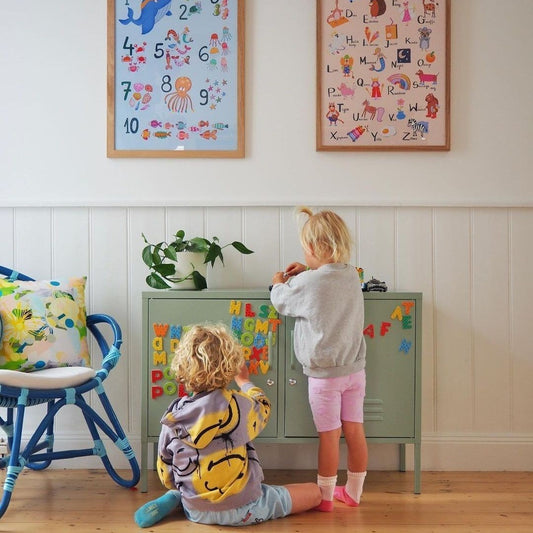 Steel TV Stand Metal Locker Adjustable Shelves Sideboard Storage Cabinet - Matcha Green