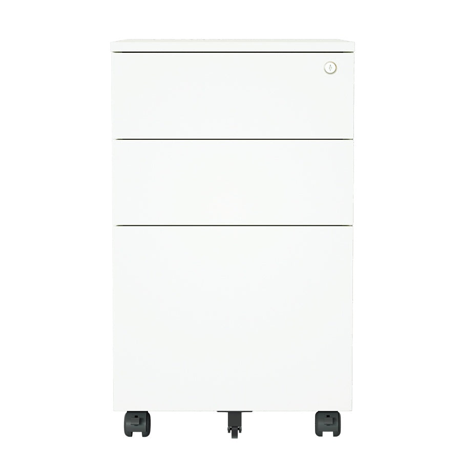 Steel 3 Drawer Side Handle Mobile Pedestal Filing Cabinet Locker - White