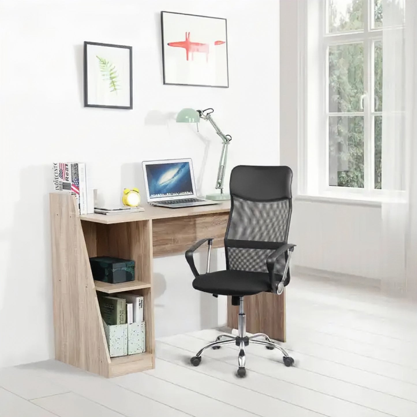 Ergonomic Mesh High-Back Office Chair With Vegan Leather Accents - Black