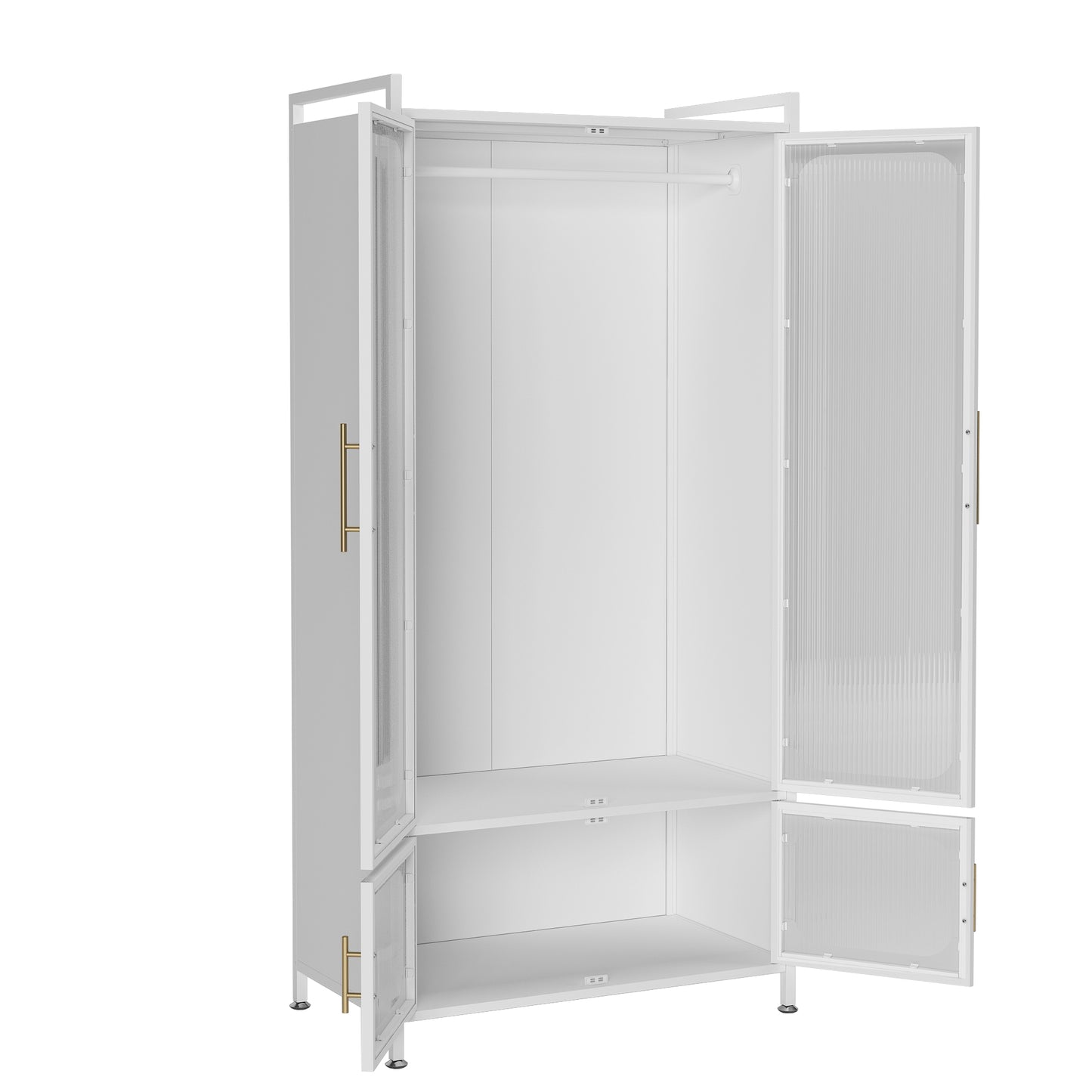 Steel 4 Door Wardrobe Storage Cupboard With Magnetic Cabinet Door - White