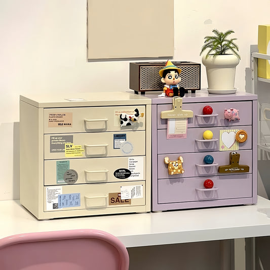 Steel Desk Organizer 4 Drawer Desktop Storage Cabinet - Beige