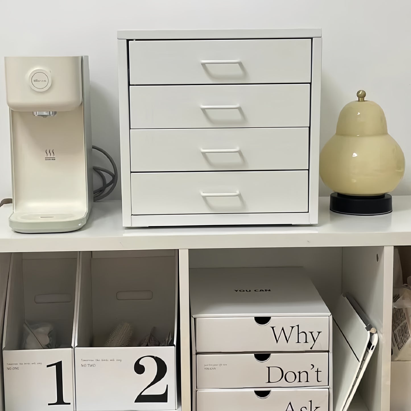 Steel Desk Organizer 4 Drawer Desktop Storage Cabinet - White