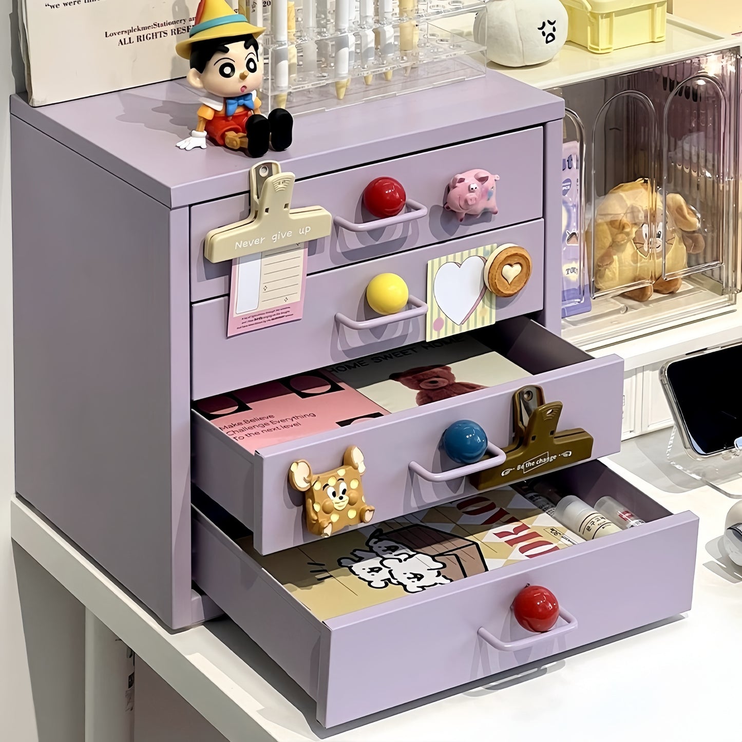 Steel Desk Organizer 4 Drawer Desktop Storage Cabinet - Purple