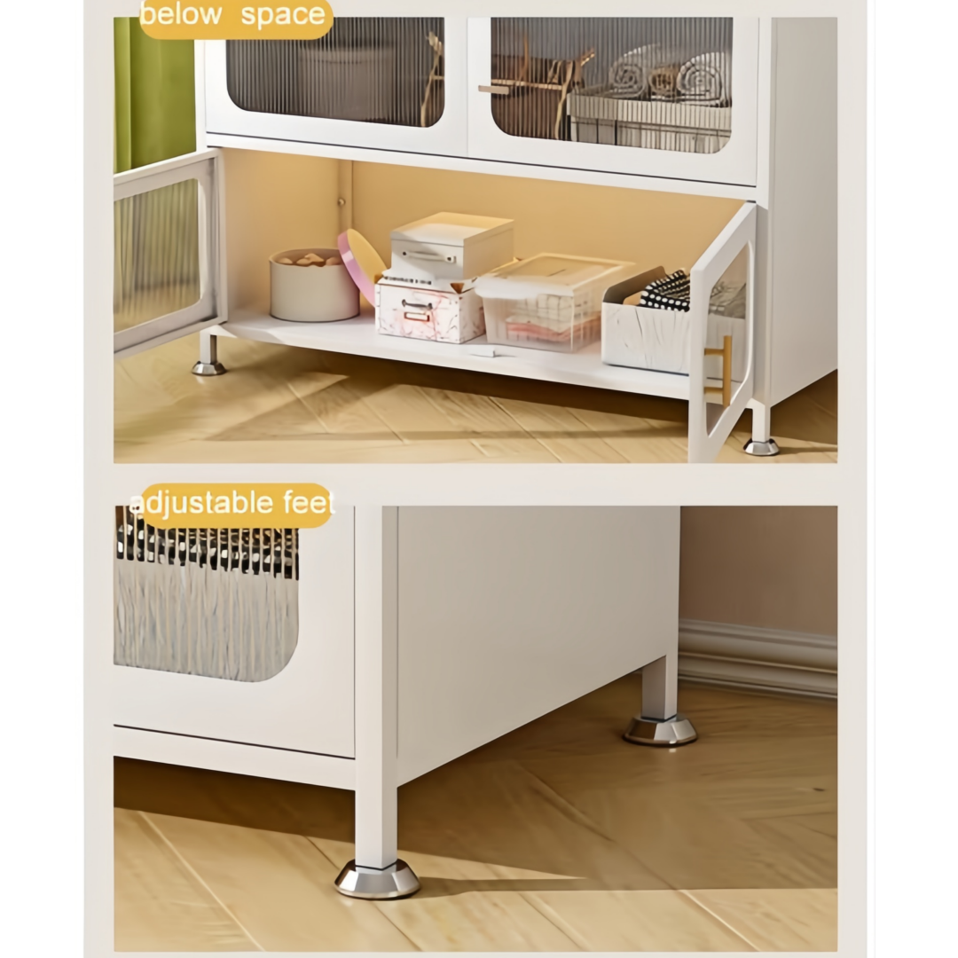 Steel 4 Door Wardrobe Storage Cupboard With Magnetic Cabinet Door - White