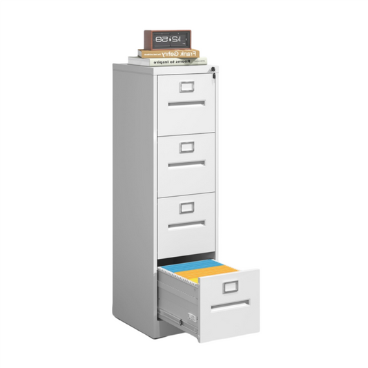 Steel Vertical 4 Drawer Filing Cabinet Cupboard Locker Inner Handle With Card Slots - White