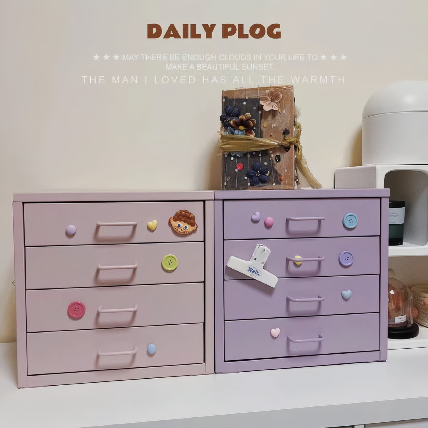 Steel Desk Organizer 4 Drawer Desktop Storage Cabinet - Pink