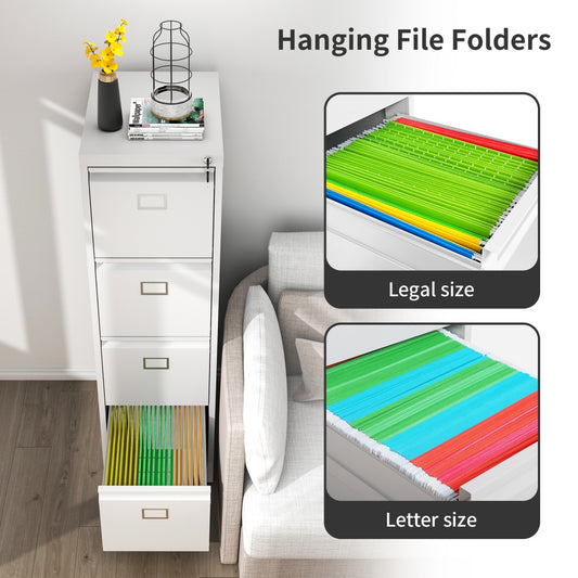 Steel Vertical 4 Drawer Filing Cabinet Cupboard Locker Swan Handle With Card Slots - White