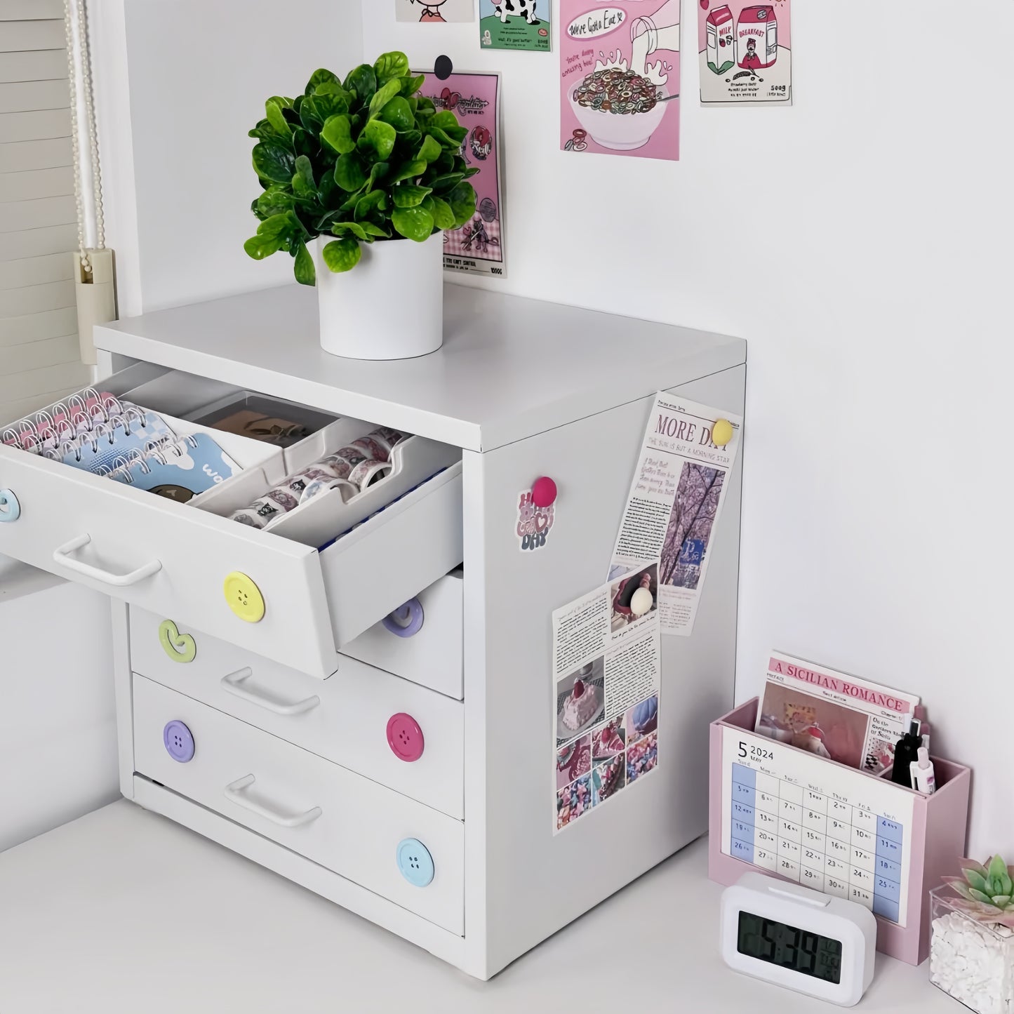 Steel Desk Organizer 4 Drawer Desktop Storage Cabinet - White