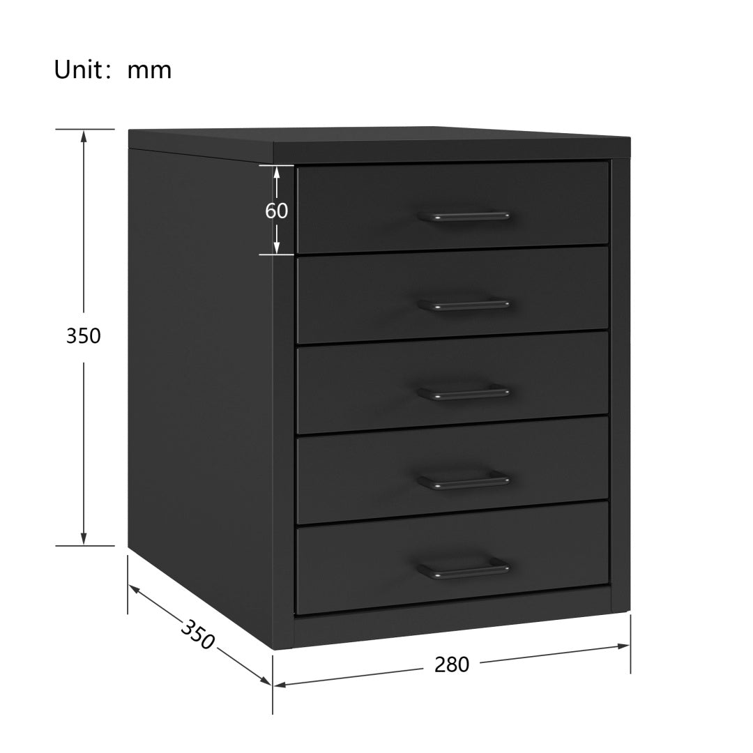 Steel Desk Organizer 5 Drawer Desktop Storage Cabinet - Black