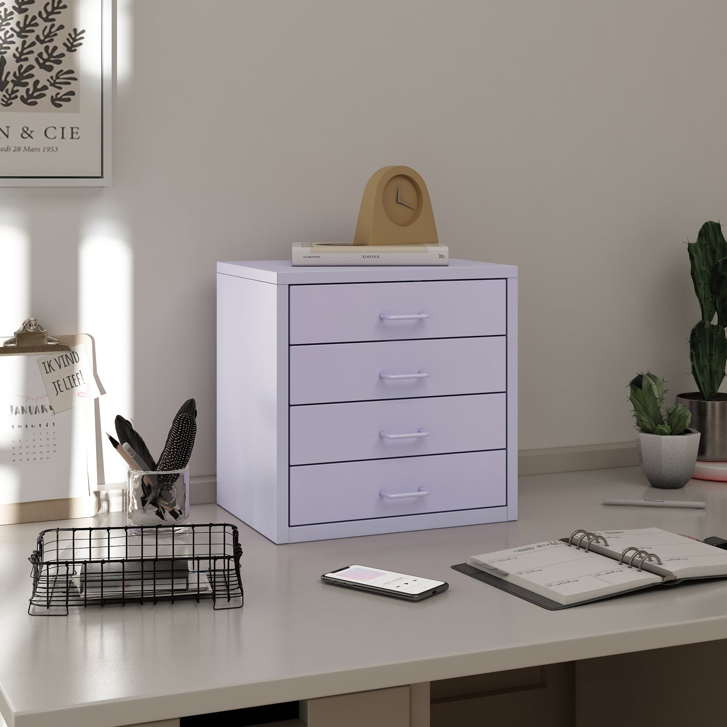 Steel Desk Organizer 4 Drawer Desktop Storage Cabinet - Purple