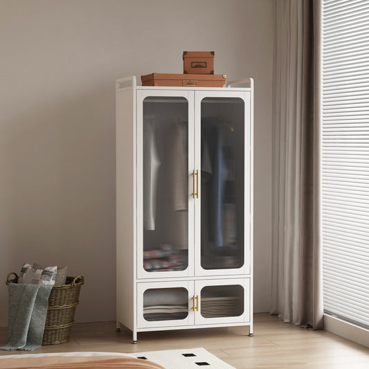 Steel 4 Door Wardrobe Storage Cupboard With Magnetic Cabinet Door - White