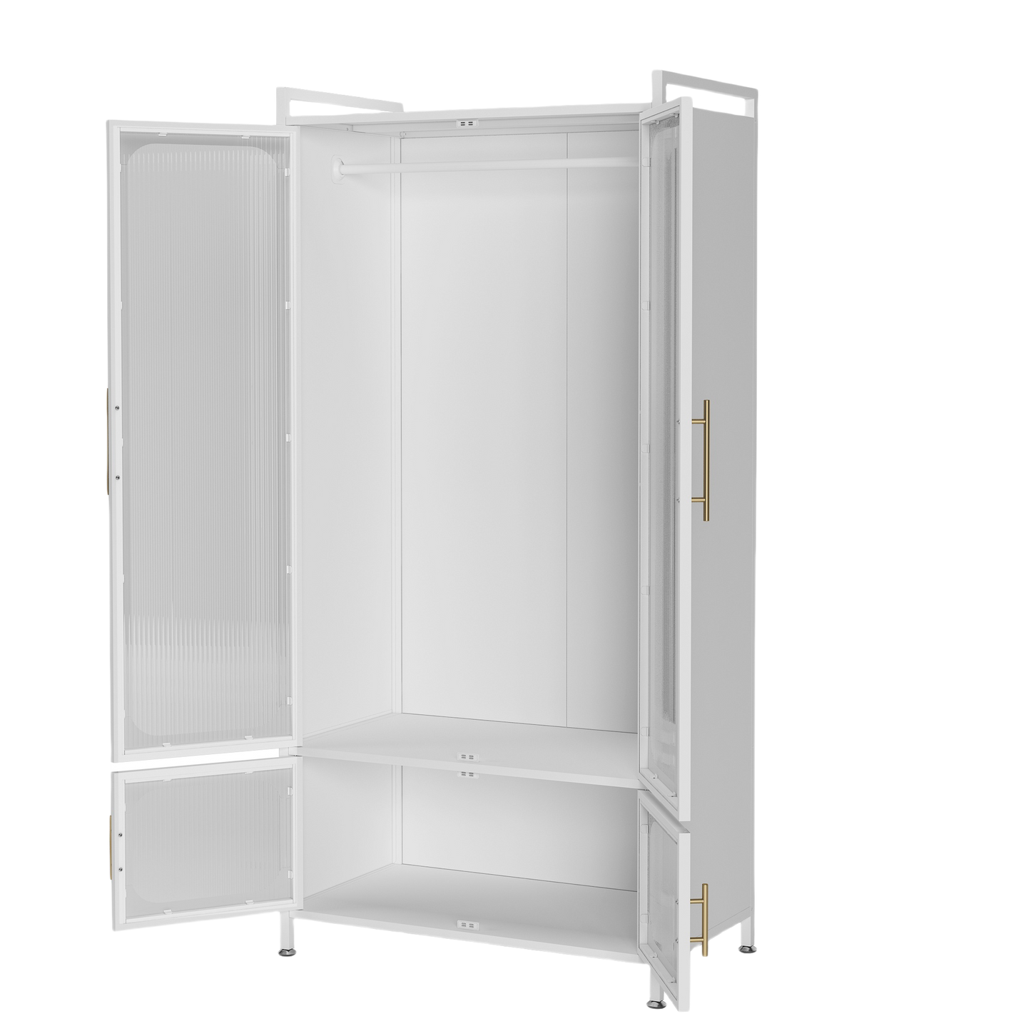 Steel 4 Door Wardrobe Storage Cupboard With Magnetic Cabinet Door - White