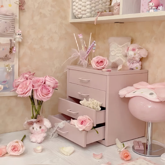 Steel Desk Organizer 4 Drawer Desktop Storage Cabinet - Pink