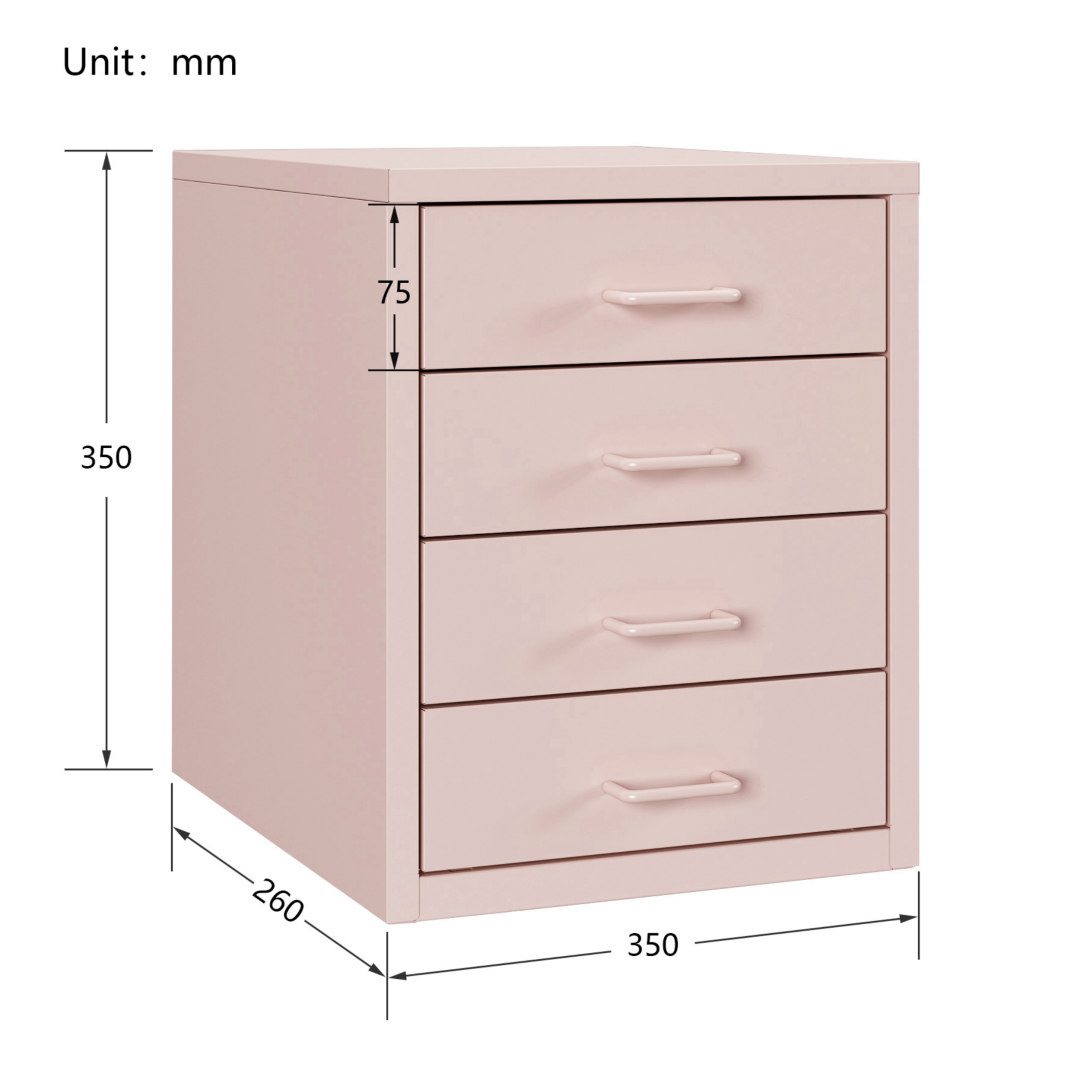 Steel Desk Organizer 4 Drawer Desktop Storage Cabinet - Pink