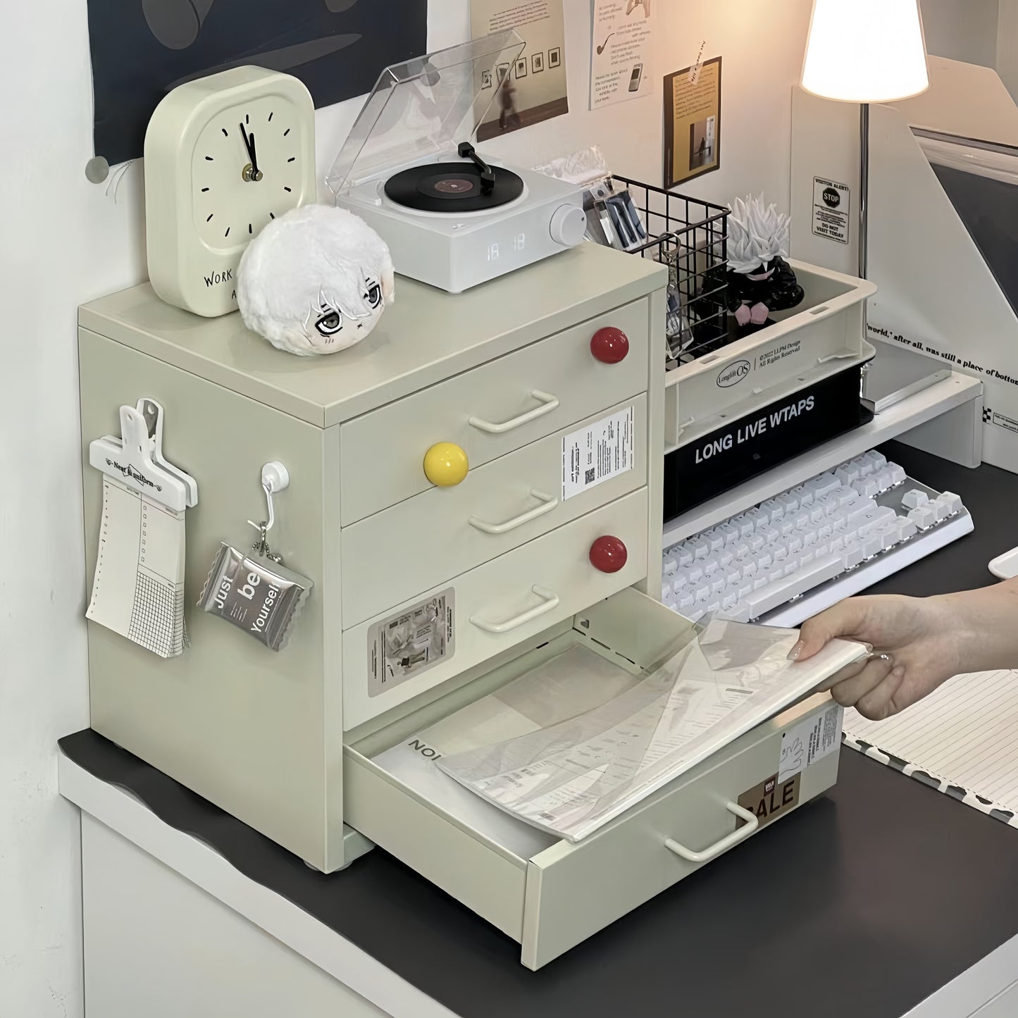 Steel Desk Organizer 4 Drawer Desktop Storage Cabinet - Beige