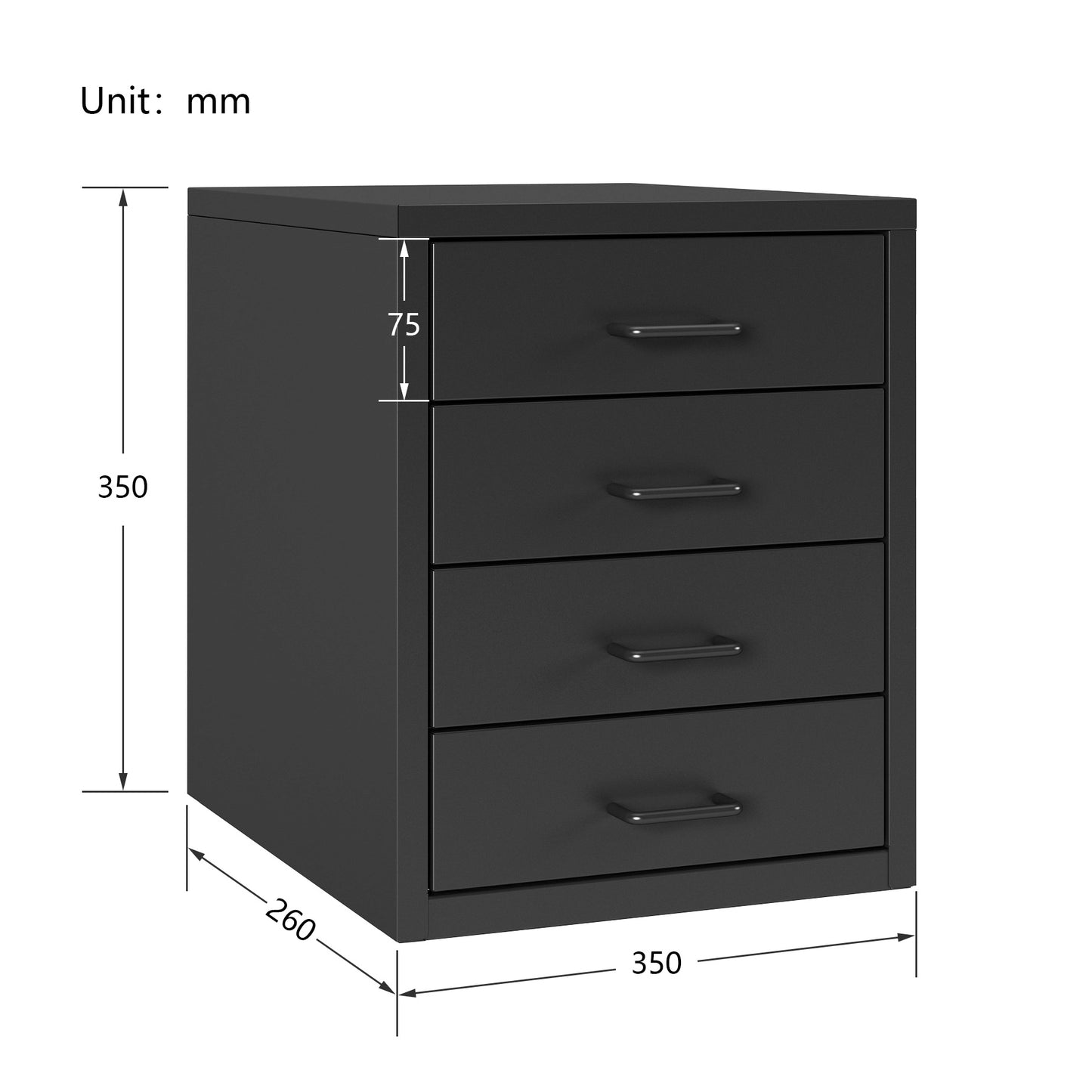 Steel Desk Organizer 4 Drawer Desktop Storage Cabinet - Black