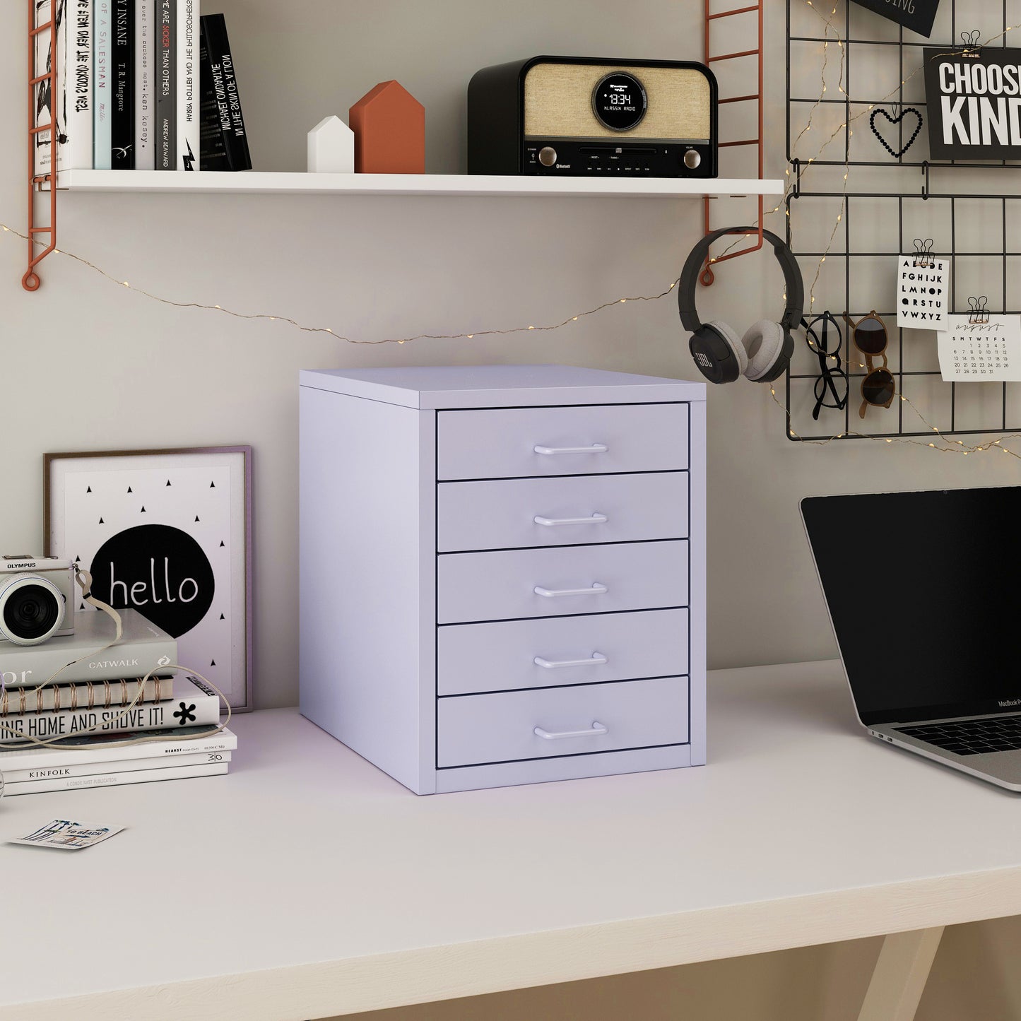 Steel Desk Organizer 5 Drawer Desktop Storage Cabinet - Purple