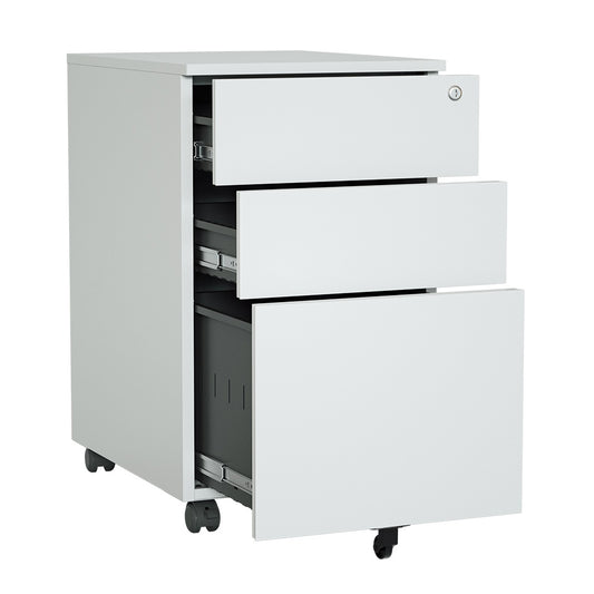 Steel 3 Drawer Pedestal Mobile Filing Cabinets Side Handle With Lock - Light Grey