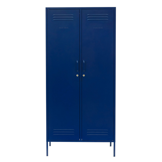Steel Swing Door Wardrobe Twinny Locker Storage Cabinet Cupboard - Navy Blue