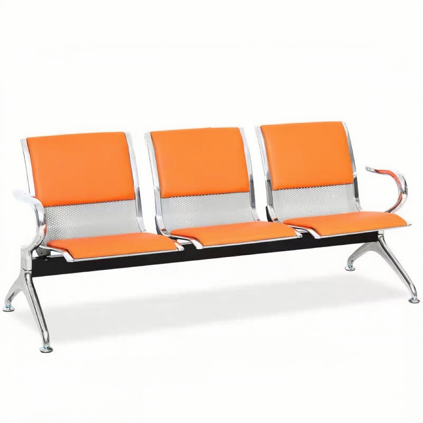 Steel Chrome Upholstered 3 Seater Waiting Area Reception Chairs - Orange