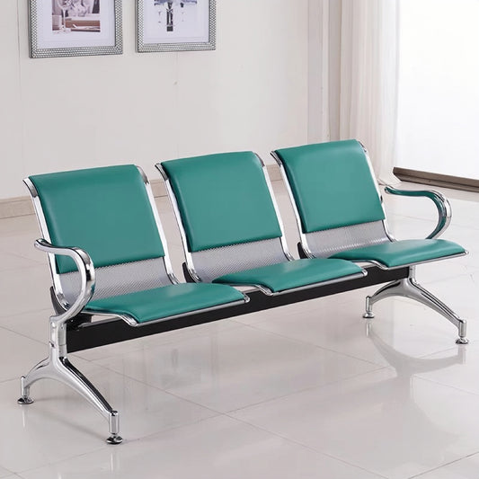 Steel Chrome Upholstered 3 Seater Waiting Area Reception Chairs - Green