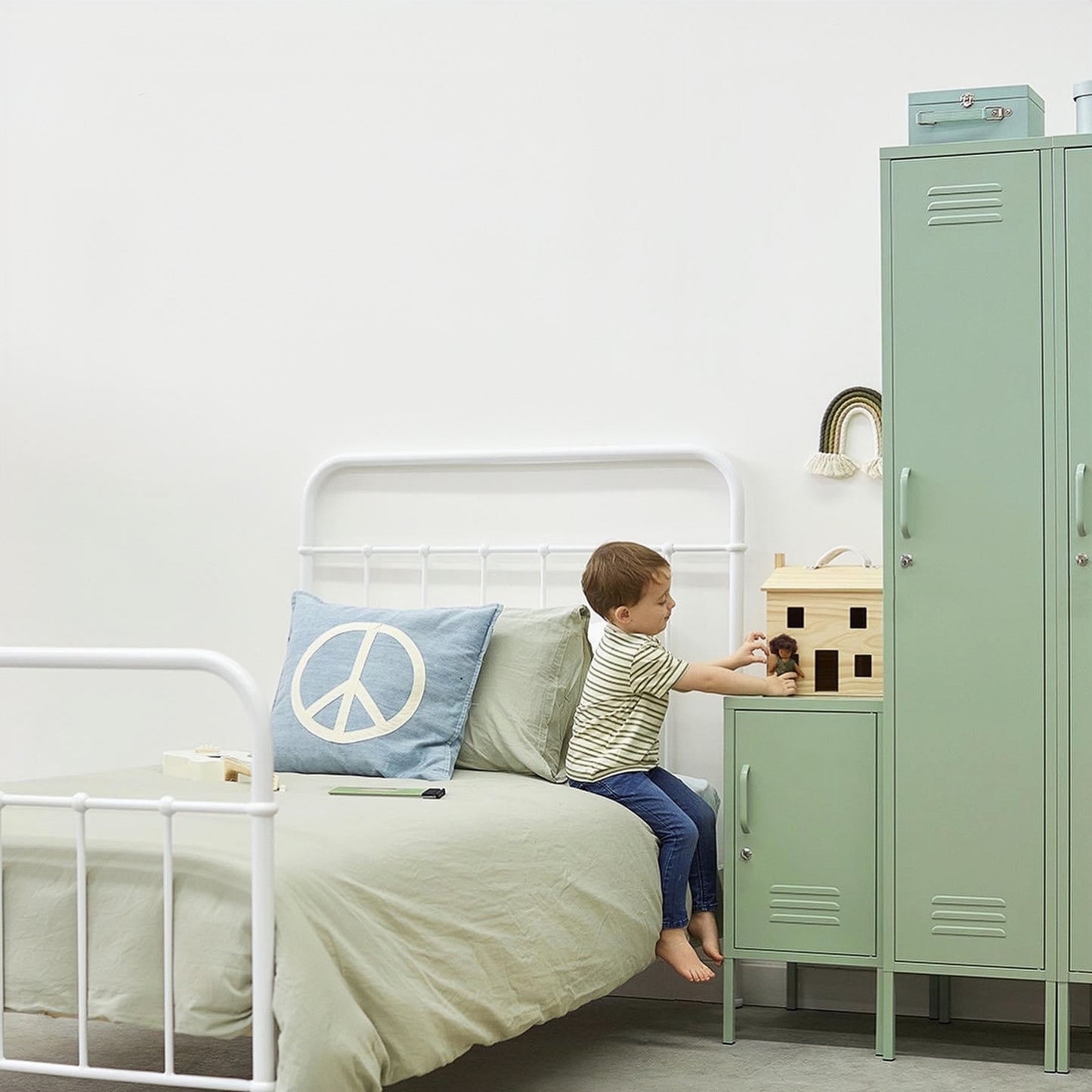 Steel Single Door Wardrobe Skinny Locker Storage Cabinet Cupboard - Matcha Green