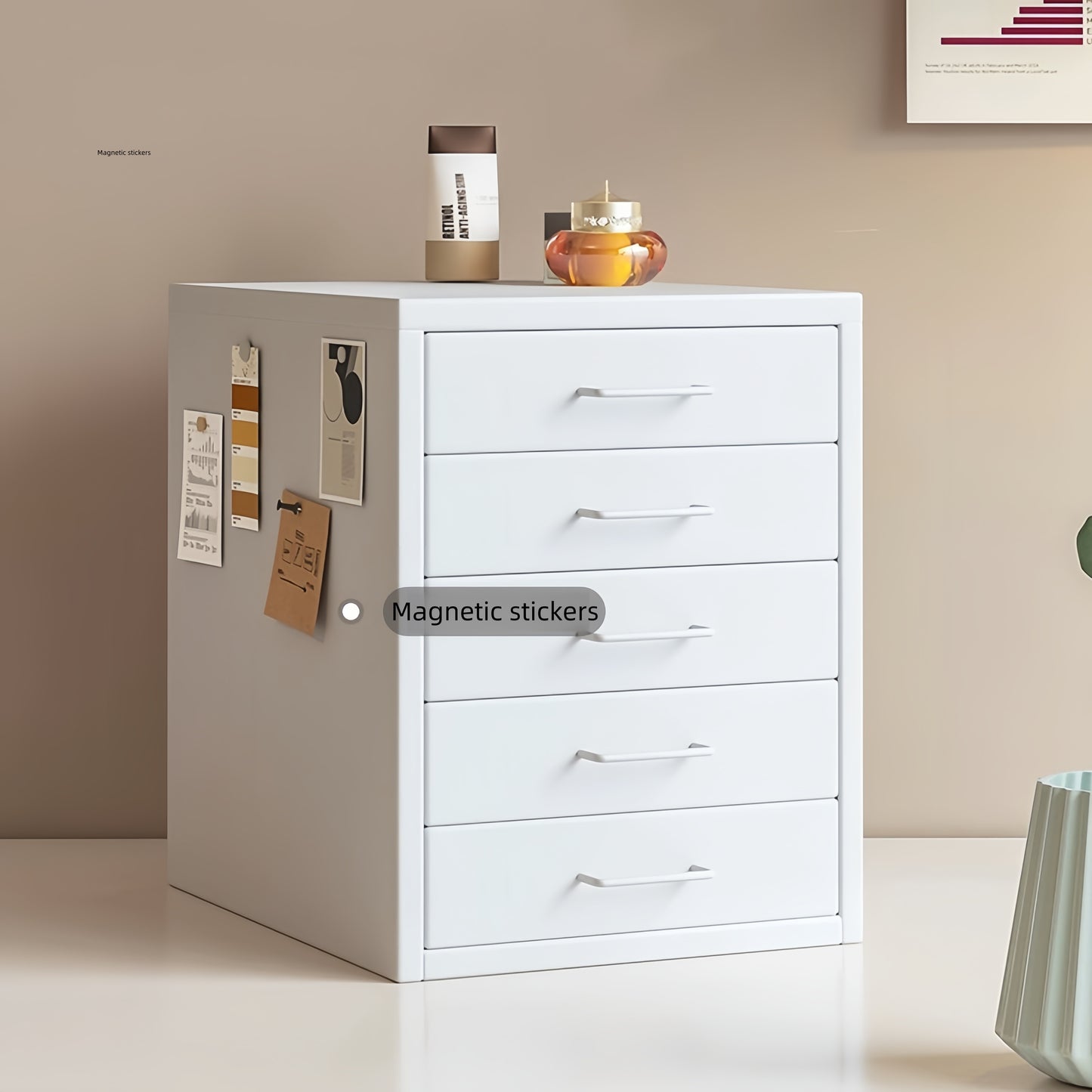 Steel Desk Organizer 5 Drawer Desktop Storage Cabinet - White