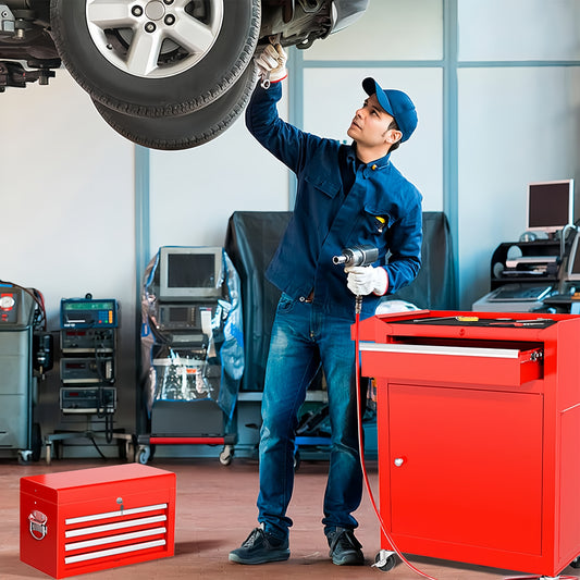Steel 5-Drawer Rolling Tool Chest Detachable Metal Tool Cabinet Locker With Wheels - Matte Red